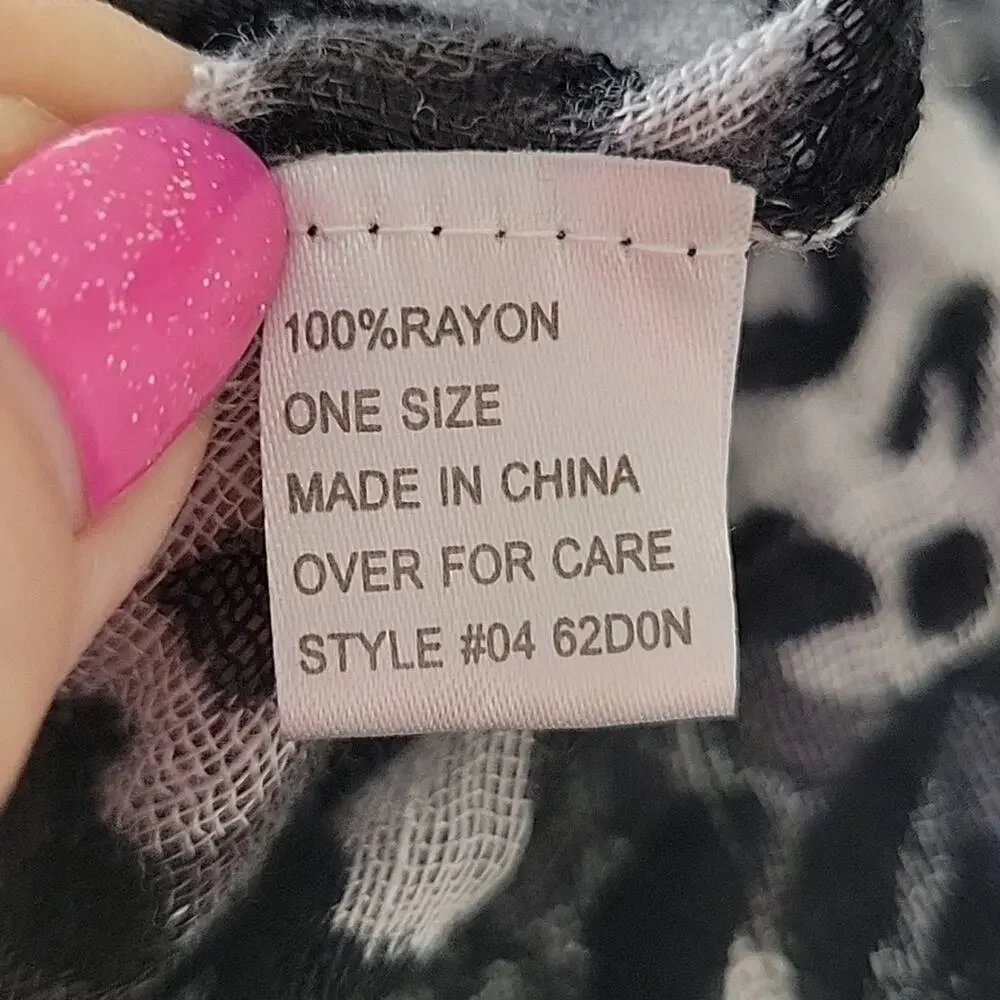 Leopard Print Scarf/Wrap Black Gray and White 64